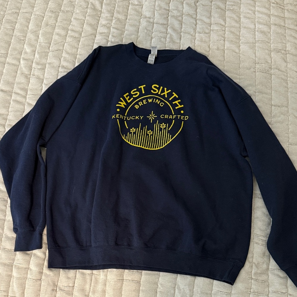 West Sixth Brewing Gildan Navy Sweatshirt with Yellow Print